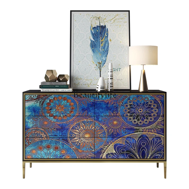 

Light luxury solid wood six-chest cabinet bedroom Italian storage painted decorative entrance cabinet