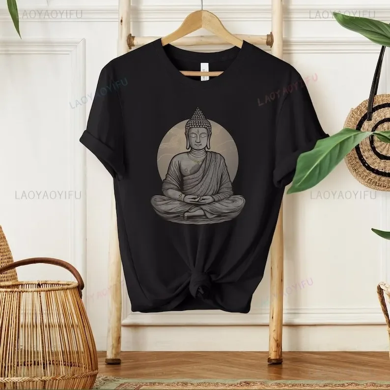 Eternal Buddha Printed T-shirt Vintage Yoga Buddhist Buddhism Yoga Peacefor Wife Gift for Girlfriend Best Friend Woman Cotton