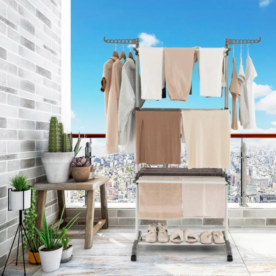 

1 pc 4tier Clothes Drying Rack with Rotatable Side Wings and Collapsible Shelves