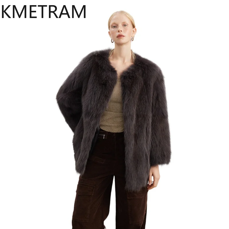 

KMETRAM Whole Skin Fox Fur Jacket Women 2026 Young Style Autumn Winter Jacket Women Luxury Real Fur Coat Overcoat Пальто Женское