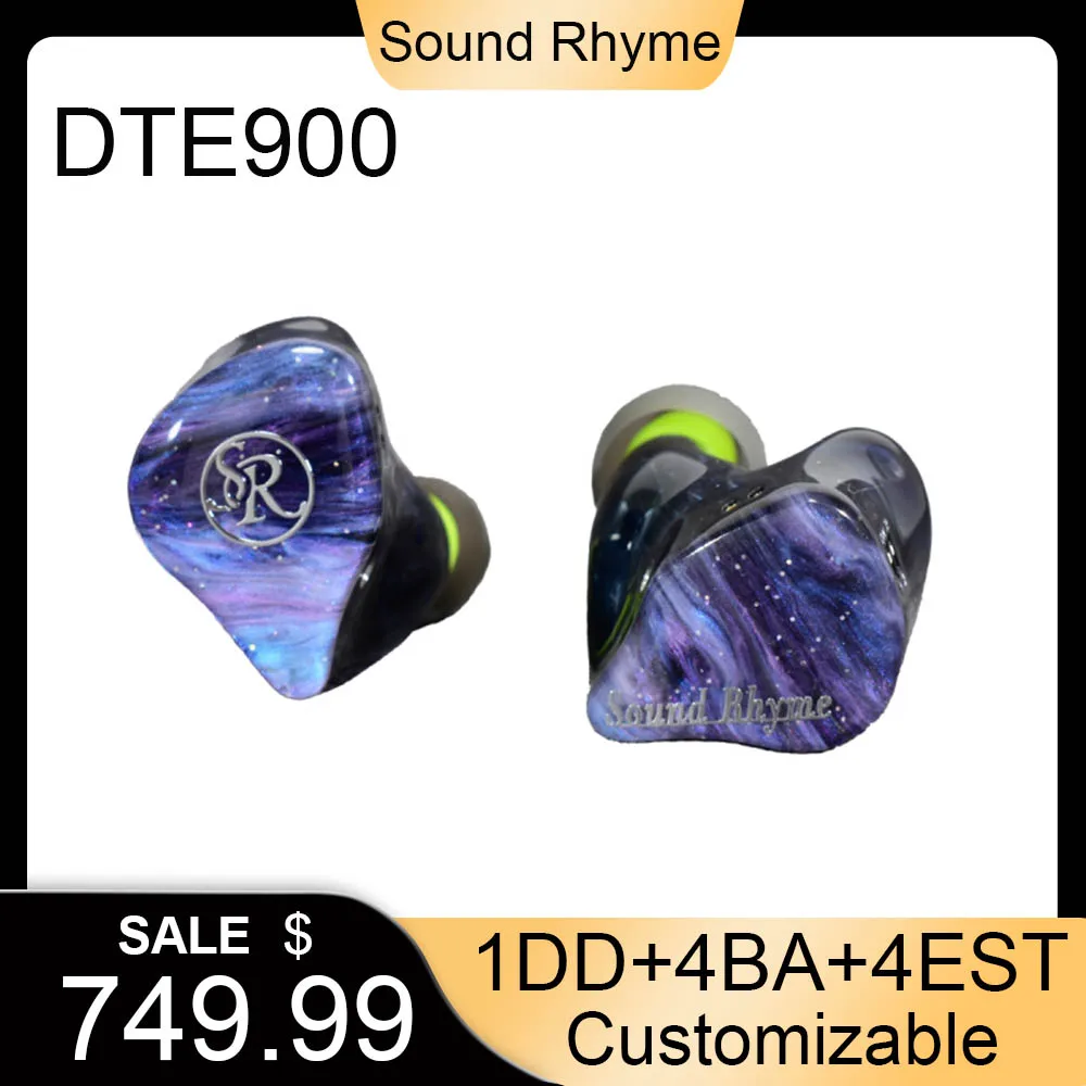 Sound Rhyme DTE900 9 Driver 1DD+4BA+4EST In-Ear HiFi Earphones IEMs 2 Pin Detachable Single Crystal Copper Silver Plating Cable