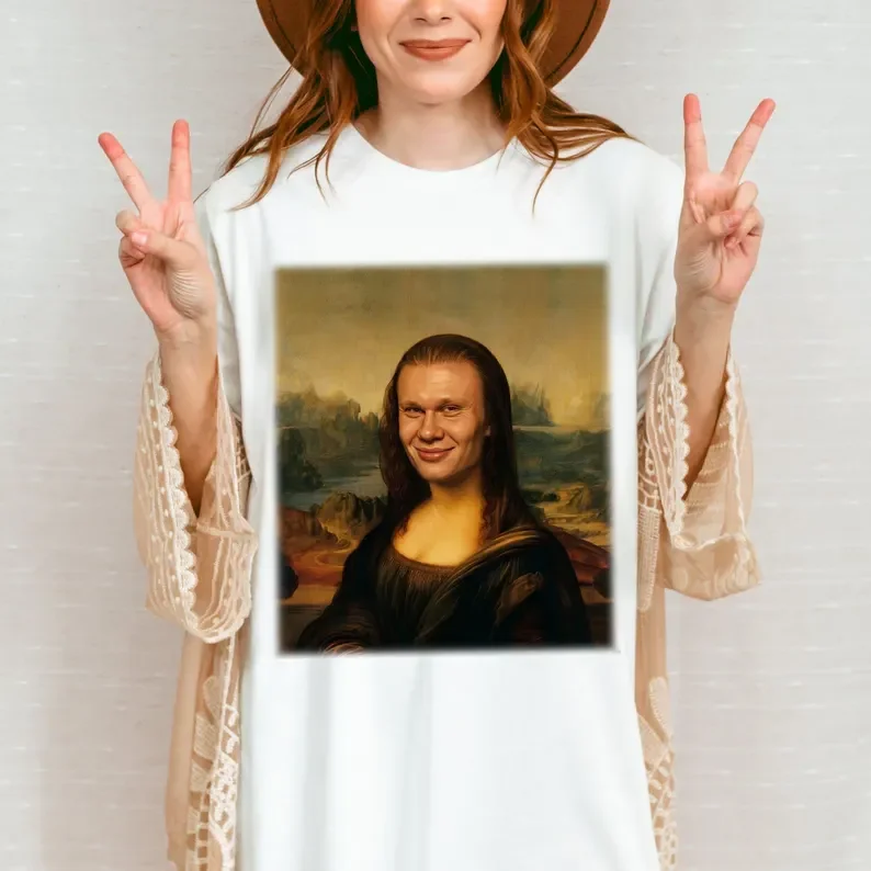 2026 Summer Funny Erling Haaland Mona Lisa Meme T-Shirt 100% Cotton Men's Women's Y2K Short Sleeve Round Neck Loose Shirt
