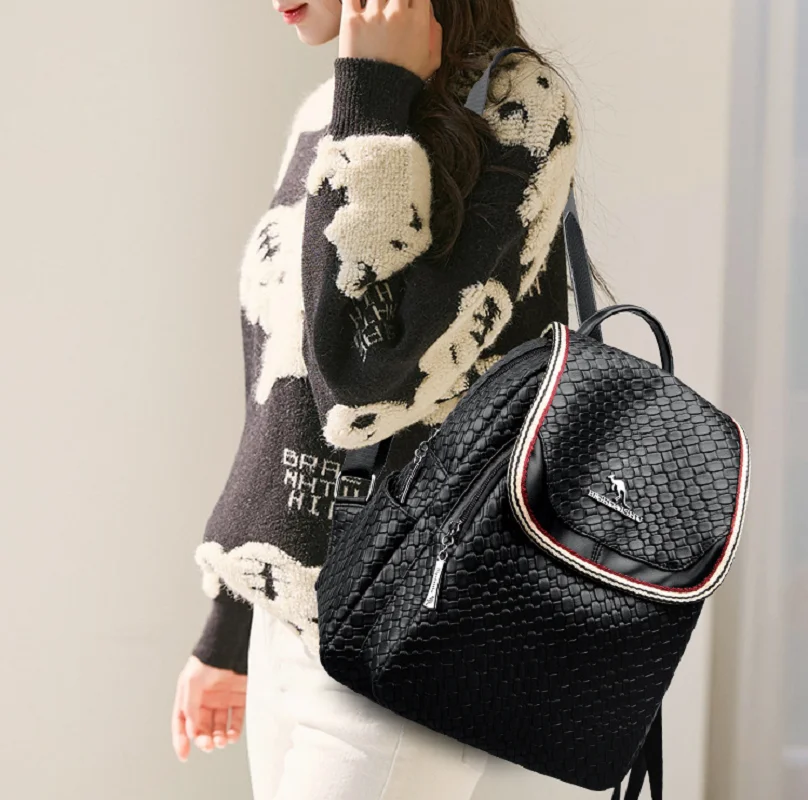New Korean Luxury Fashion High Quality Leather Backpack Women Casual Large Capacity Travel Shoulder Bags Totes School Bag