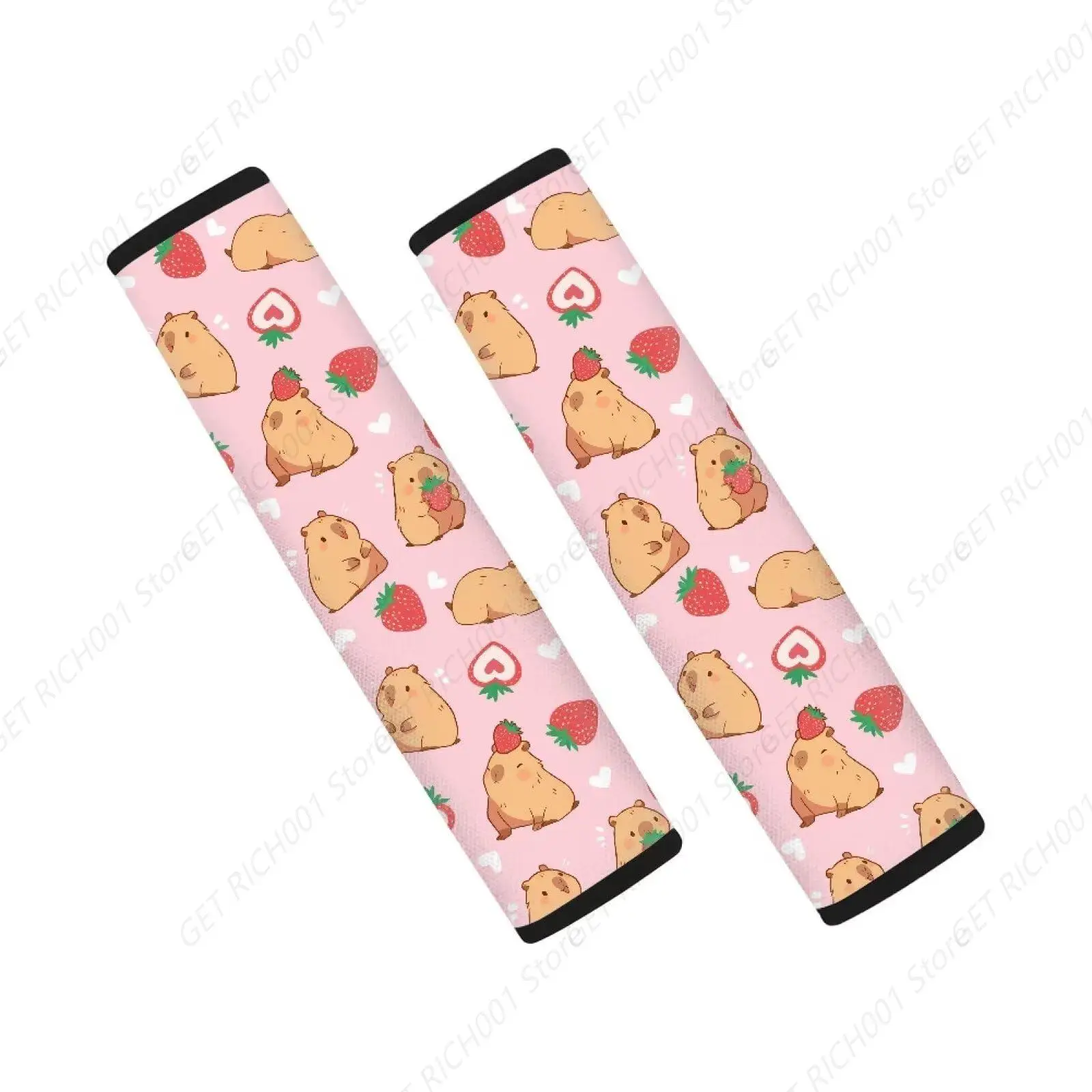 

Capybara Strawberry, комплект из 2 накладок на автомобильные ремни безопасности, защита ремня безопасности, мягкие удобные чехлы на плечевые ремни безопасности