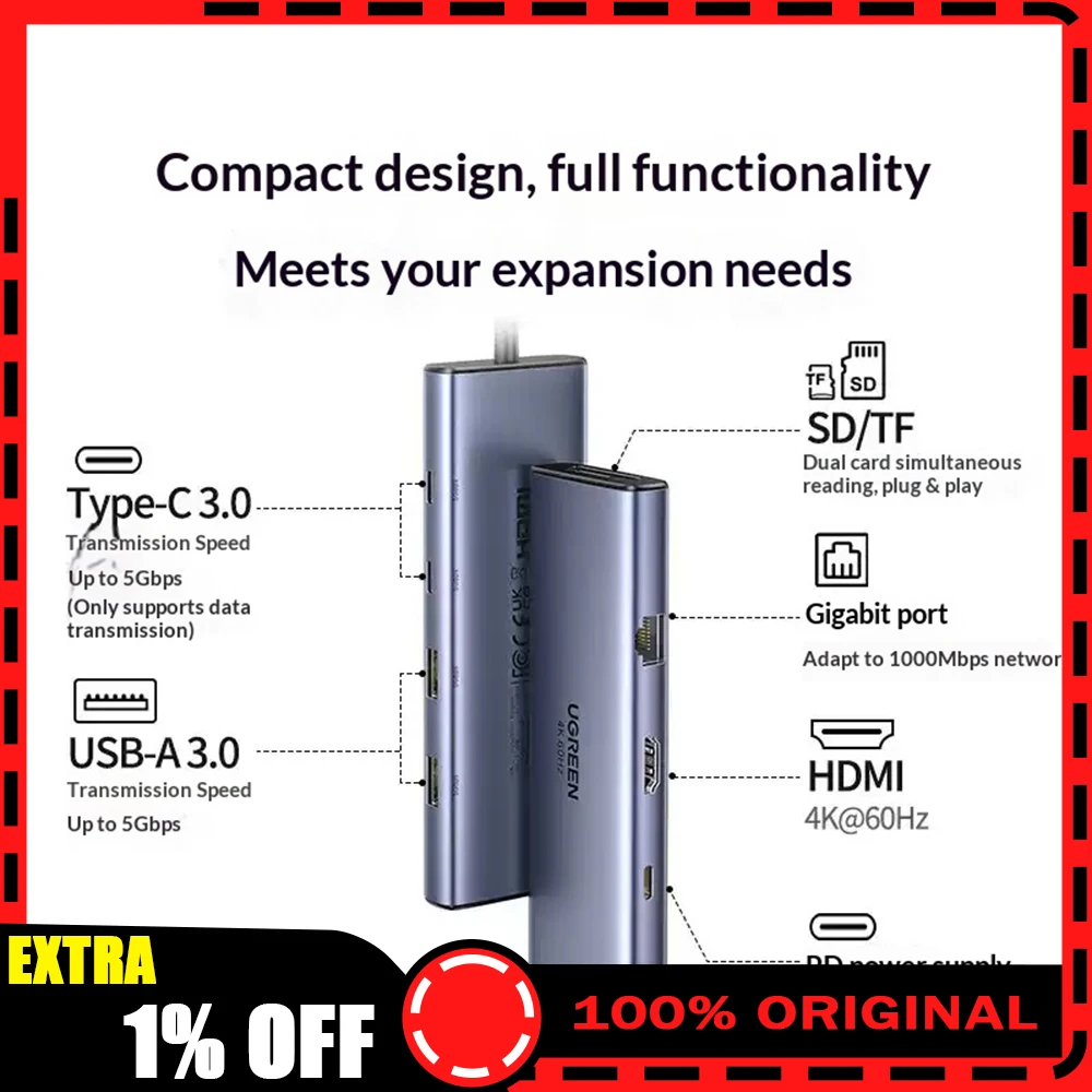 UGREEN CM498 Expansion Dock Laptop Docking Stations 4K60Hz Ultra‑High Definition Pd Fast Charging, 5Gbps High‑Speed Transmission