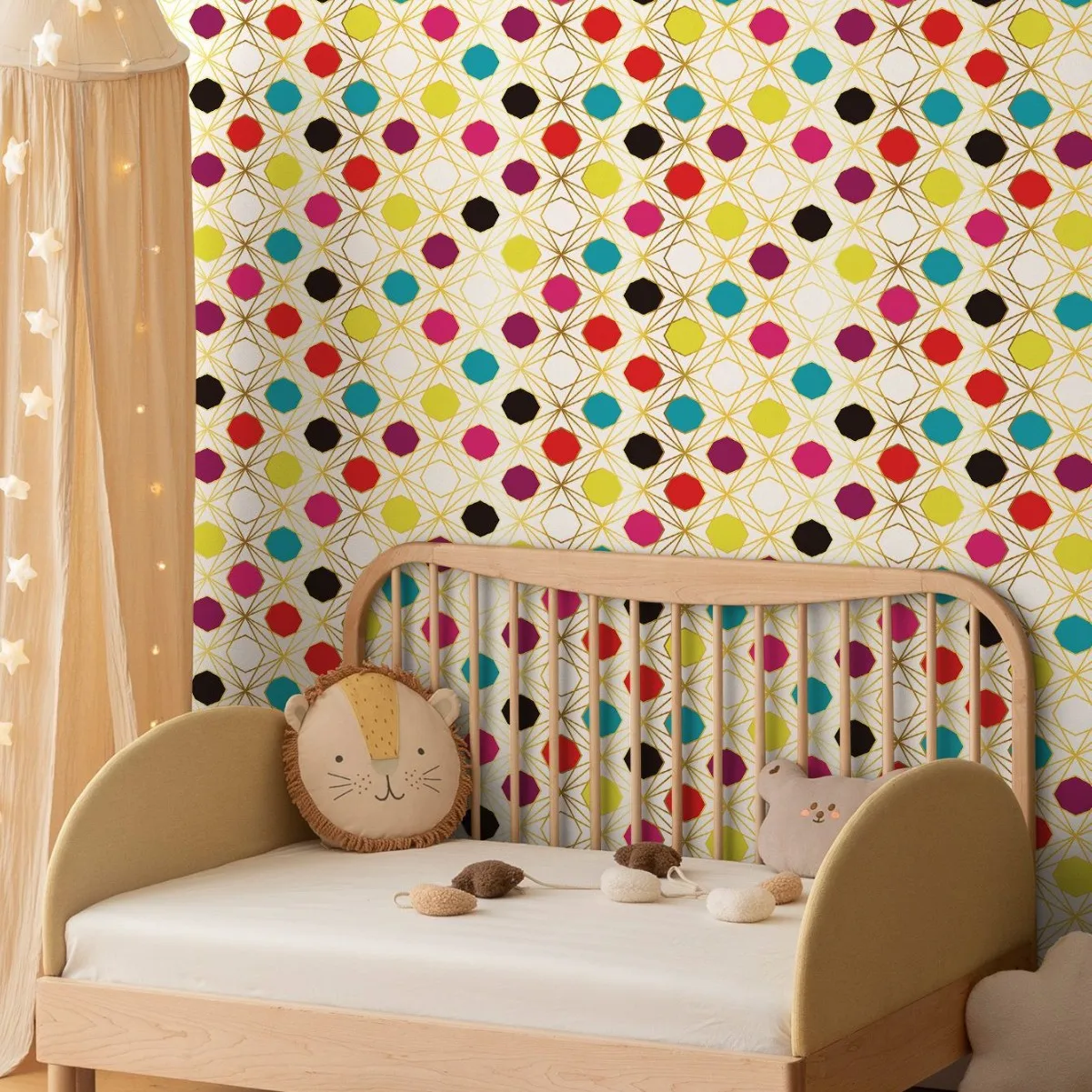 Colorful Peel and Stick Wallpaper Hexagon Geometric Boho Self Adhesive Contact Paper for Kids Bedroom Girls Dresser Nursery Room