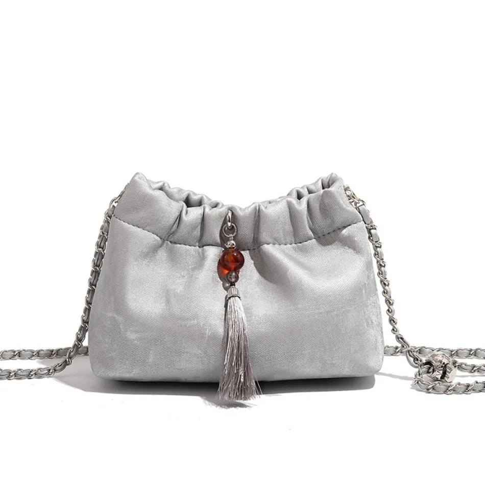 

New Chinese Bucket Bag line Hundred Chain Shoulder Crossbody Bucket Bag Senior Sense New Chinese Crossbody Bag Female
