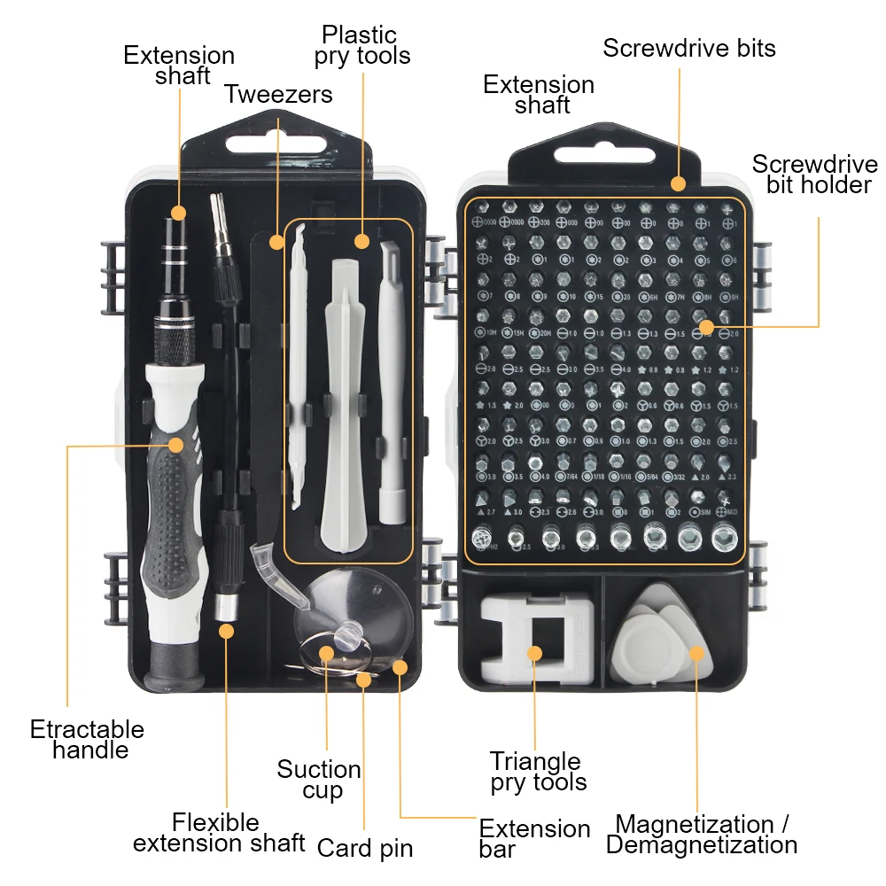 Juego de destornilladores de precisión Phillips Torx, dispositivo de reparación de teléfonos hexagonales, juego de brocas magnéticas, Kit de herramientas manuales 115 en 1