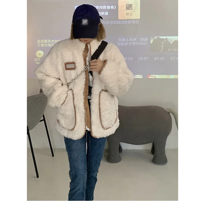 Winter Lamb Velvet Jacket Women's Furry Fur and Fur In One Fashion Thick Plus Velvet Lamb's Wool Jacket Women's Cotton Jacket