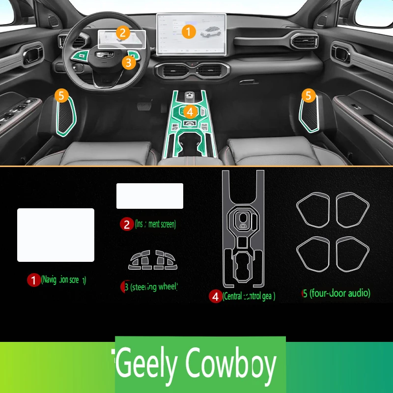 Tpu Transparent Film for Geely Cowboy Car Interior Sticker Console Dashboard Screen Protective Film Car Decor Accessories