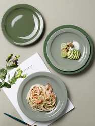 Home Dinner Set Plates and Dishes Ceramic Plate Scandinavian Style Olive Green Dinner Plate Dessert Plate Kitchen Utensils