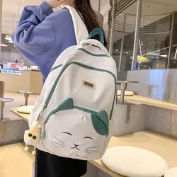 Cute Cat School Backpack Young Girl Female Large Capacity Kawaii Back Pack Mochila Pink Women Bagpack Nylon Cartoon Schoolbag