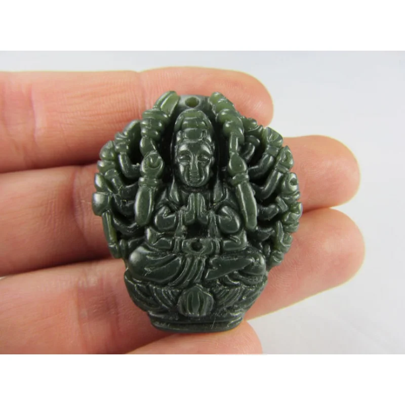 Hetian colgante de Jade gris de mil manos, Guanyin, zodiaco, rata, Buda guardián, hecho a mano