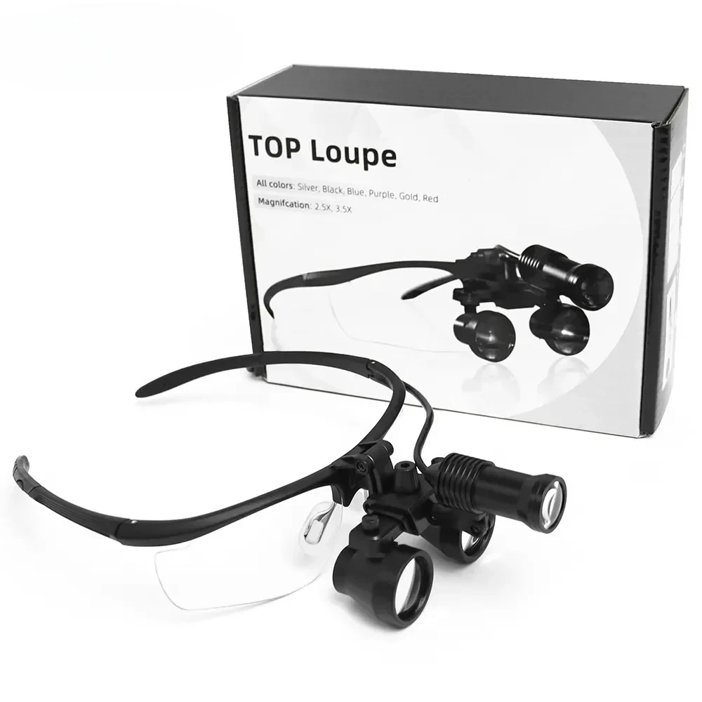 Dentals Loupes Black Magnifier Binocular Lab Medical with Headlight LED Light 2.5/3.5x Portable Magnifier Paper box