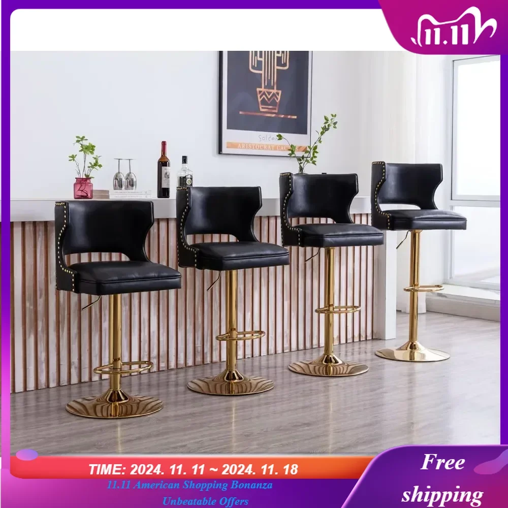 

Swivel Bar Stools Set of 4, Adjustable Height Counter Stools Modern Velvet Barstool with Open Back/Footrest, Bar Stools