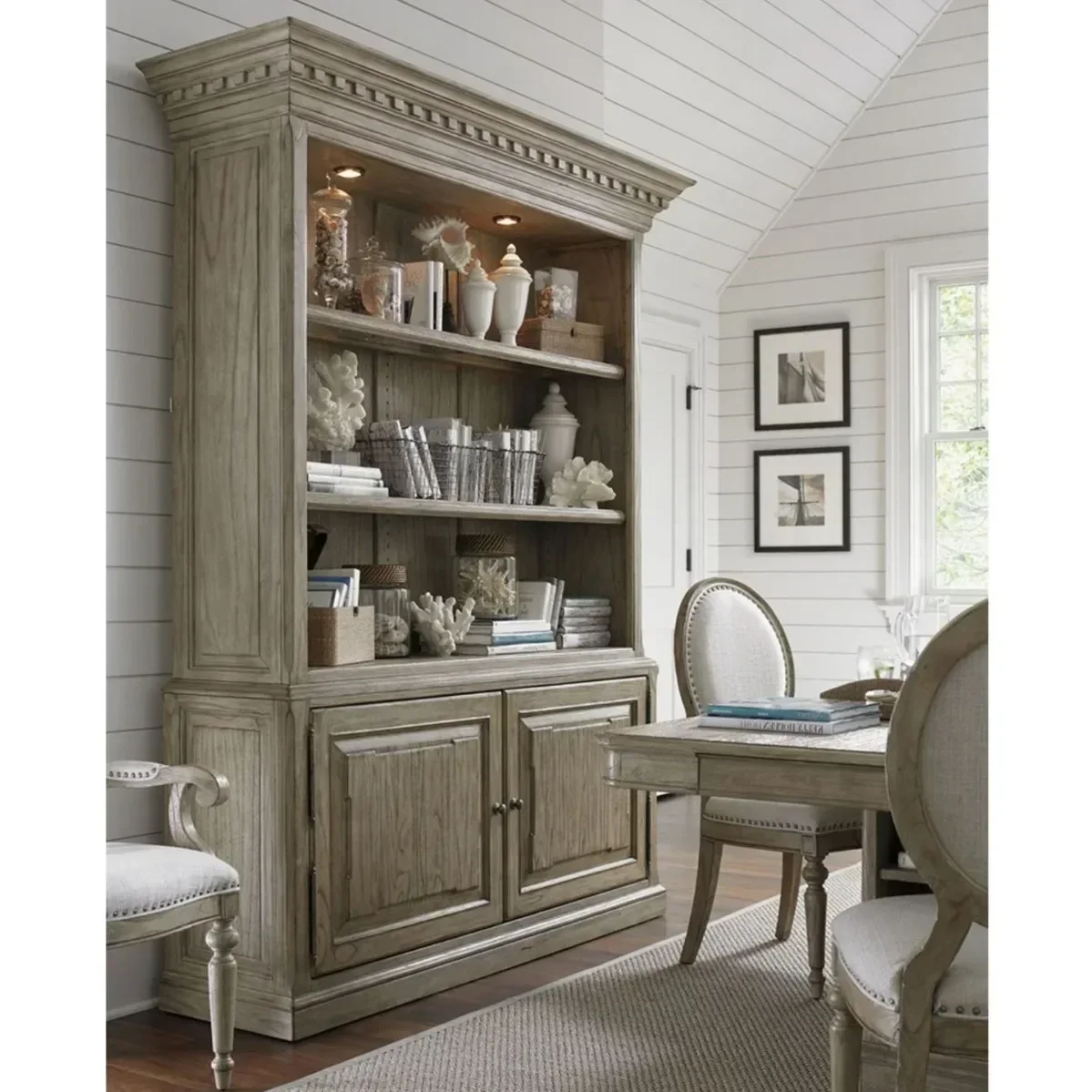 American high-end retro open display floor-to-ceiling side cabinet carved locker design practical
