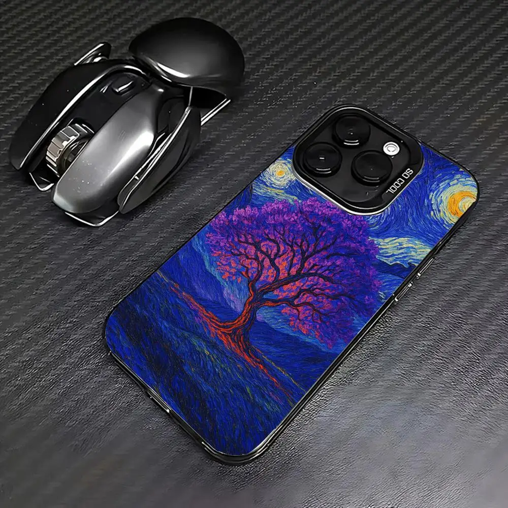 

Purple Tree painting case for iPhone 16 15 14 13 12 11 Pro/ Max/Plus shock-proof rear cover anti-fingerprint