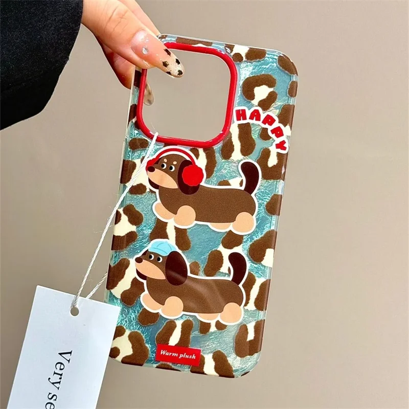 Whirlpool retro blue brown leopard print sausage dog Phone case for iPhone 11 12 13 14 15 16 pro max