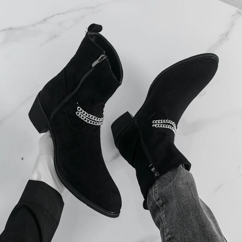 

Brand Outdoor Men's Pointed Personalized Short Boots Autumn Men's New Style Matte Leather Comfortable Side Zipper High Top Boots