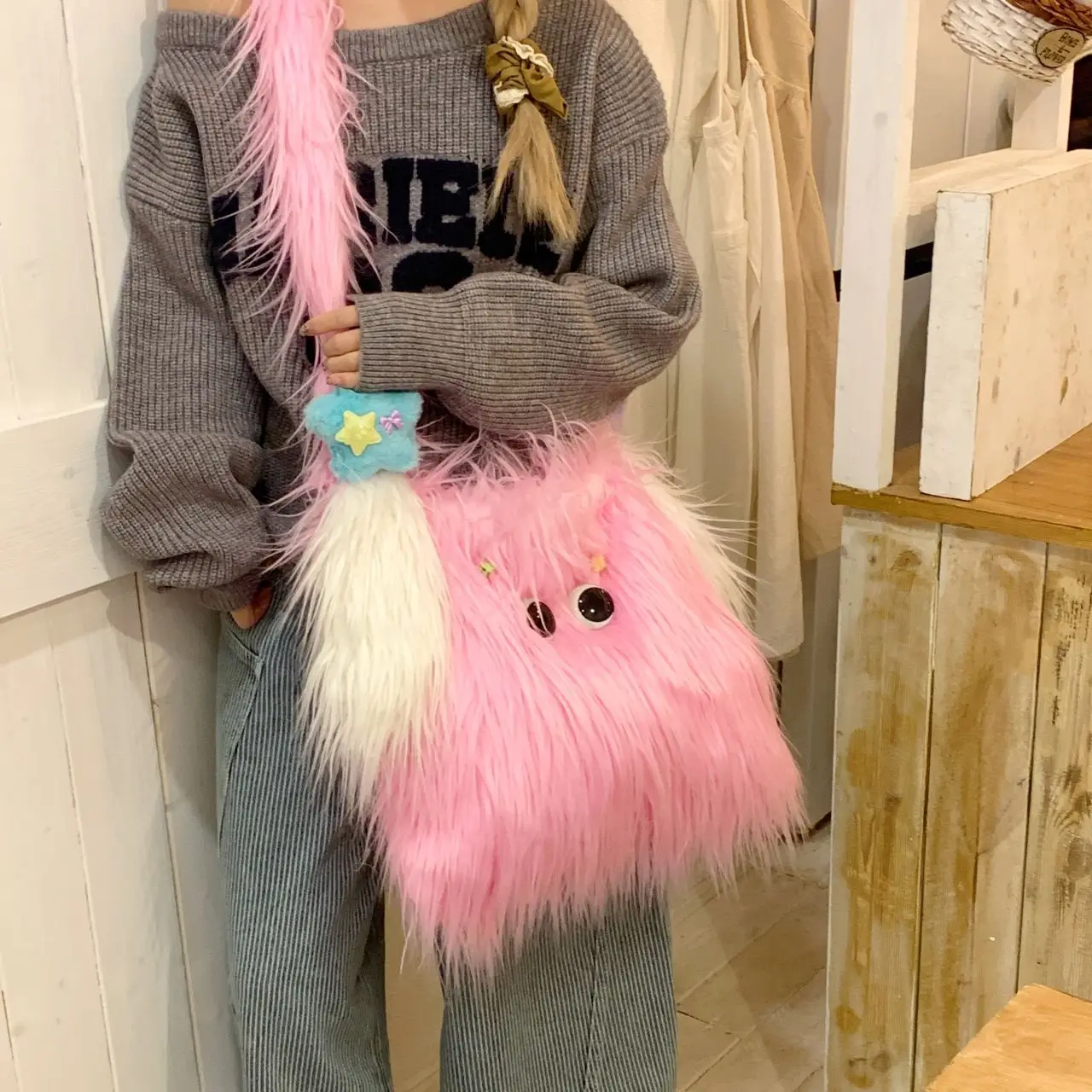 

JIAERDI Sweet Cute Plush Tote Bag Women Large Capacity Cartoon Shoulder Bag Ladies Personality Whimsical Crossbody Bag Chic 2025