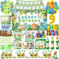 Cartoon Dinosaur Kild Birthday Party Decorations Disposable Tableware Plates Cups Balloons For Kids Baby Shower Party Supplies