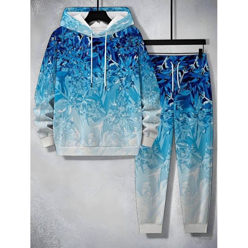 Fashion Ice And Snow Gradient Printed Hoodie Set For Men'S Spring And Autumn Fashion 2-Piece Daily Versatile Young Men'S Set