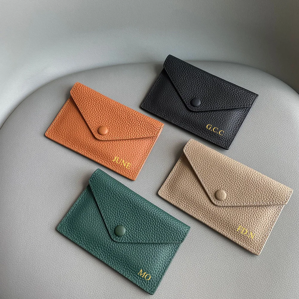 Luxury Genuine Leather Card Holder Fashion Mini Short Envelope Women Wallet Korean Japan Money Bag Credit Card Case Lady Purse