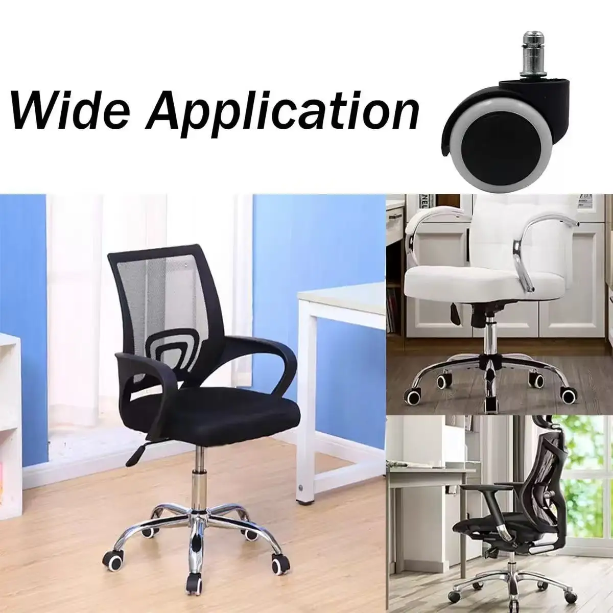 2 Inch Swivel Caster Wheels, Retaining Ring Mount Silent Shock‑Absorbing Replacement Wheels for Office Chair & Executive Chair,