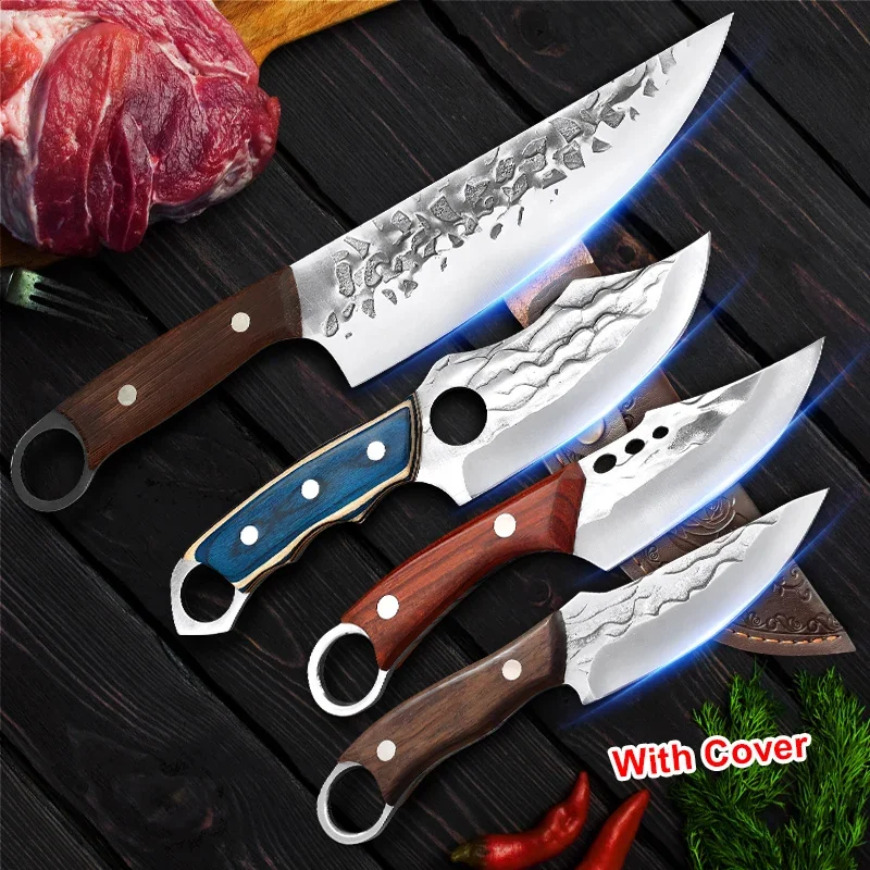 Outdoor Knife Barbecue Camping Hunting Survival Knife Wood Handle Straight Boning Knife Cleaver Meat Kitchen Knives Chef Cooking