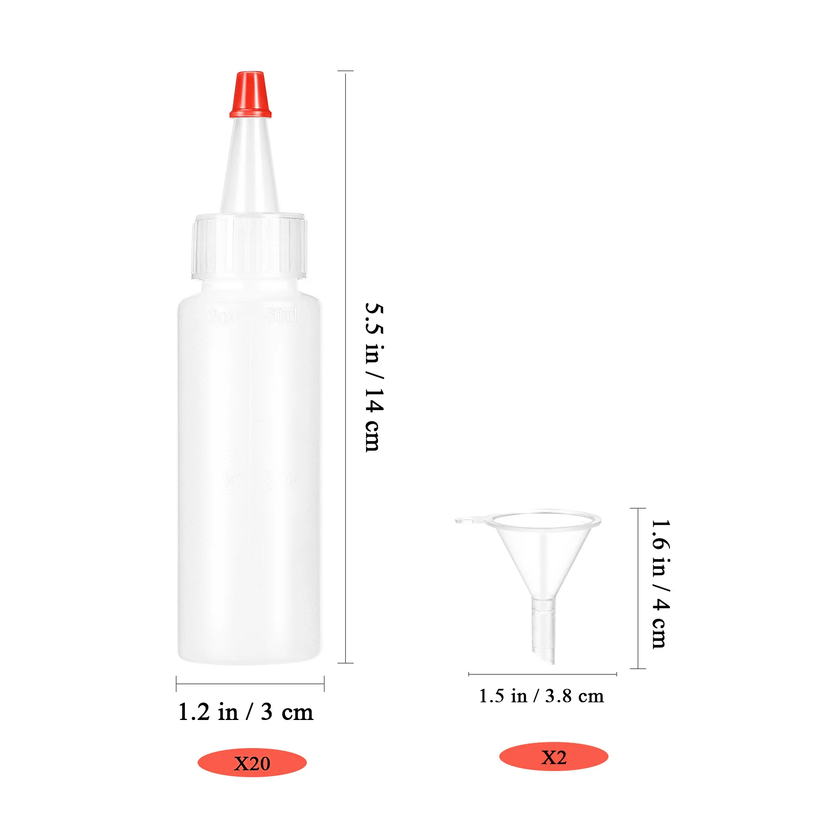20 Stuks Plastic Knijpflessen Voor Keukens Ambachtelijke Kamers Gemakkelijk Transparant Lichaam 2 Trechters Knijpflessen Met Nozzles