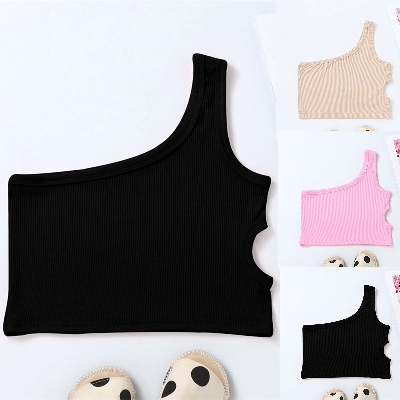 

2-8y Fashion Toddler Baby Girls Clothes Summer Solid Rib Sleeveless Strap Tank Tops Casual Children Vest Top Teens Sports Bra