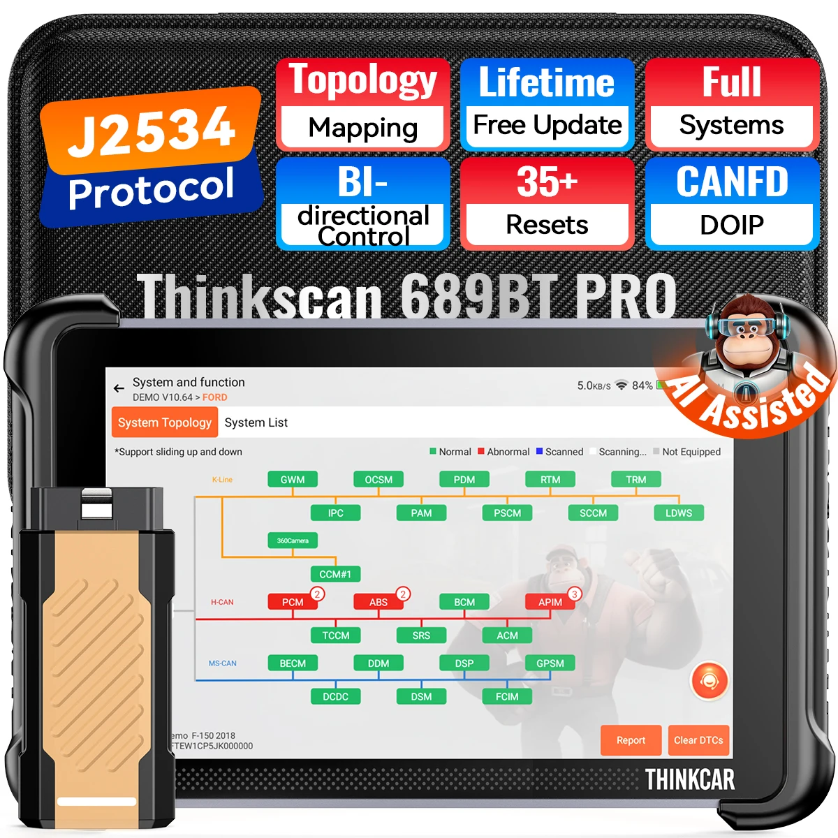 Image of Lebenslanges kostenloses Update THINKCAR THINKSCAN 689BT Pro OBD2 Scanner CANFD/DoIP Alle Systemdiagnosen Topologie 35 Reset Funktionen Bidirektional