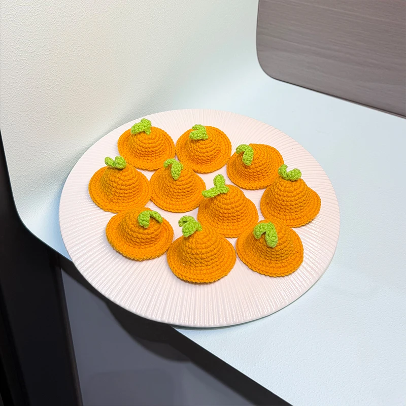 5/10pcs Hand Knitted 5cm Hat Hair Clip Knitting Finished Product Orange Color Urban Simple Style Small Size for doll Daily Match