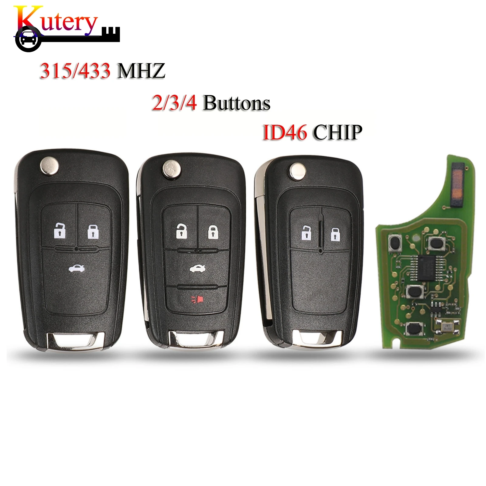 Kutery 5pcs/Lot Folding Remote Smart Car Key For Chevrolet 315/433MHz ID46 PCF7937E Chip With HU100 Uncut Balde