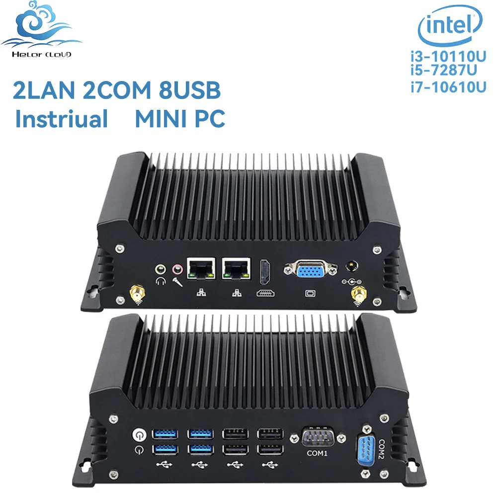 Helorpc Fanless Dual GbE LAN Dual COM 8USB Instriual Mini PC DDR4 Support Win10/11 Linux  WIFI 4G PXE Firewall Pfense Computer