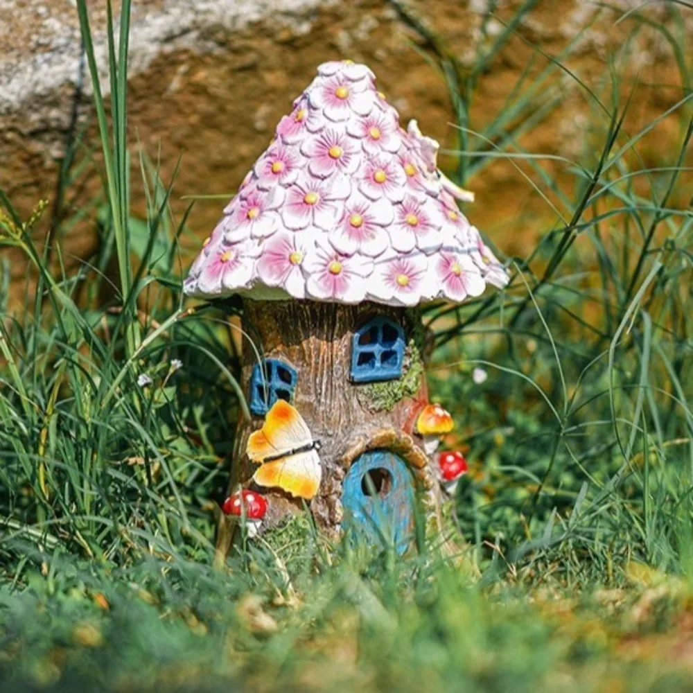 New Fairy House Solar Night Light Light Up Fairy Garden House Miniature Statue Lawn Decorations Mushroom Figurines Light Outdoor