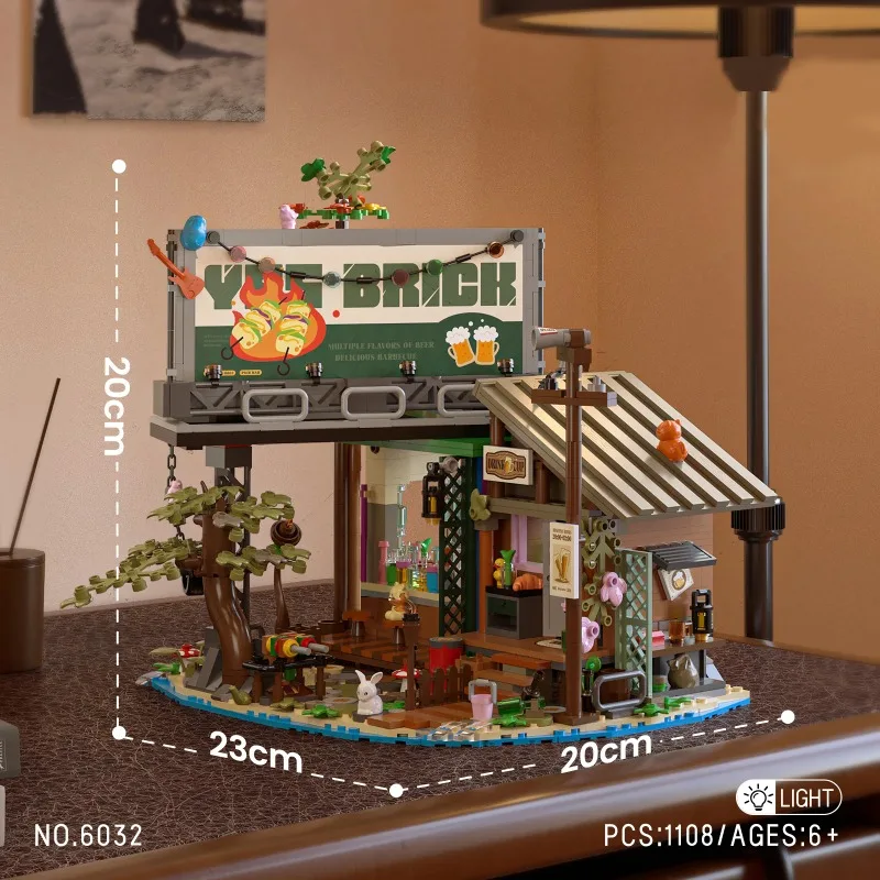 20251486 Uds/1108 Uds. Bloques de construcción de casa forestal con luz LED, juego de ladrillos de exhibición de cabina de árbol para amantes de la naturaleza, adultos y niños