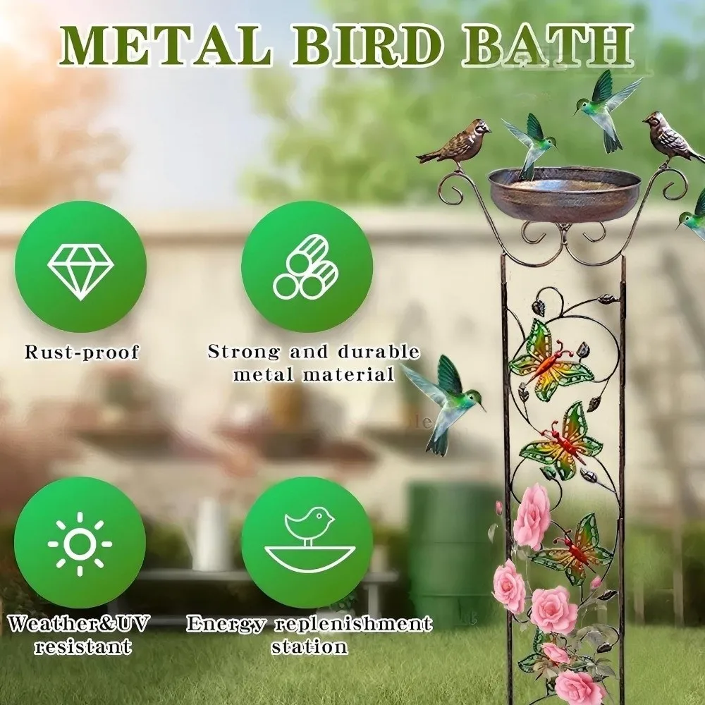 Creative Decorative Metal Bird Bath Freestanding Detachable Climbing Plant Support Flower Rack Sturdy Garden Trellis Outdoor Use
