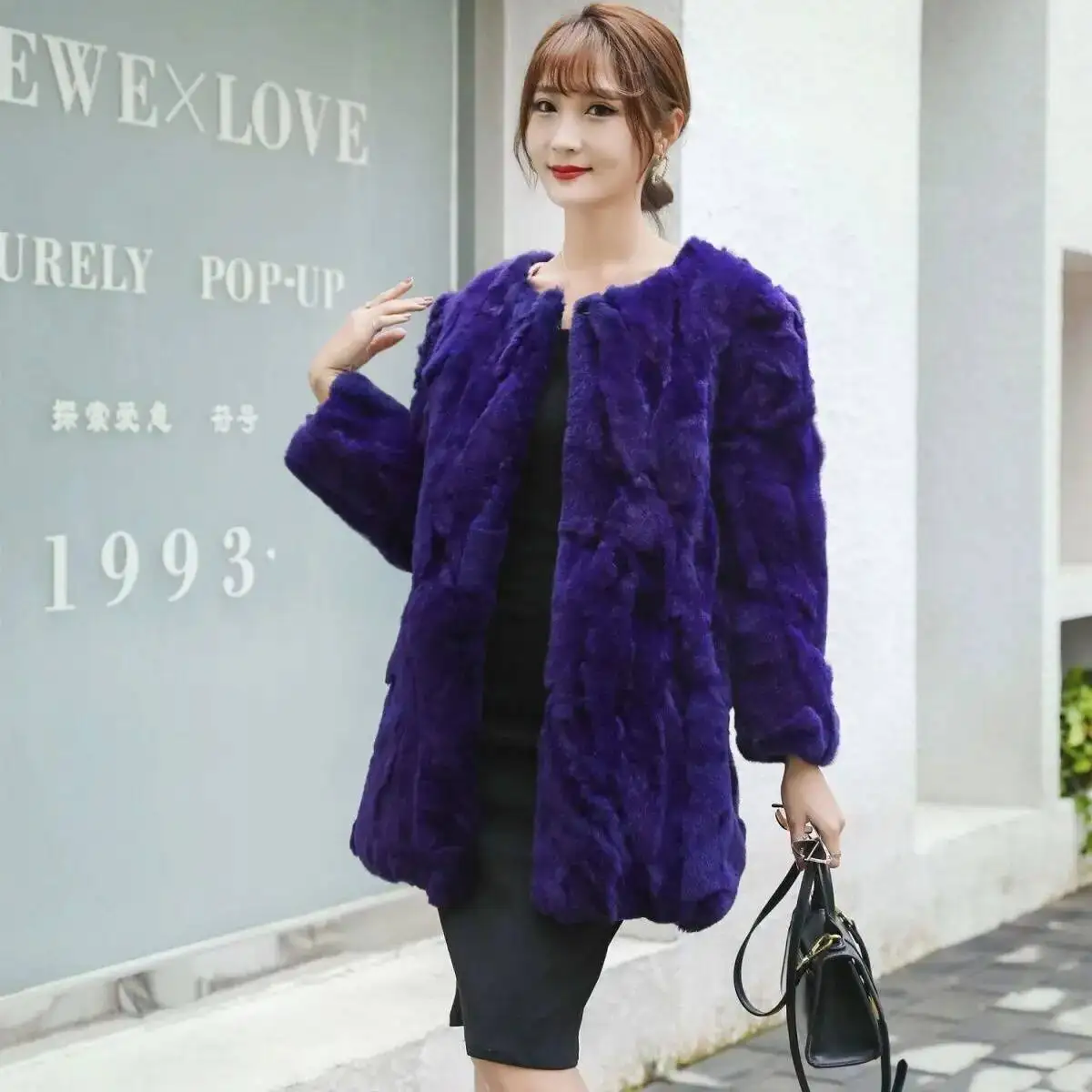 Luxury Women Winter Warm Real Rex Rabbit Fur Coat Warm Thick Rabbit Fur Jacket Female Medium Long Styles Fur Overcoat Clothes
