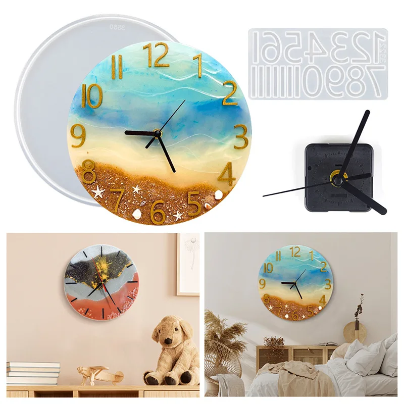 Round Clock Dial Mold DIY Crystal Epoxy Roman Numeral Ornament Wall Hanging Decoration Clock Movement Silicone Mold For Resin