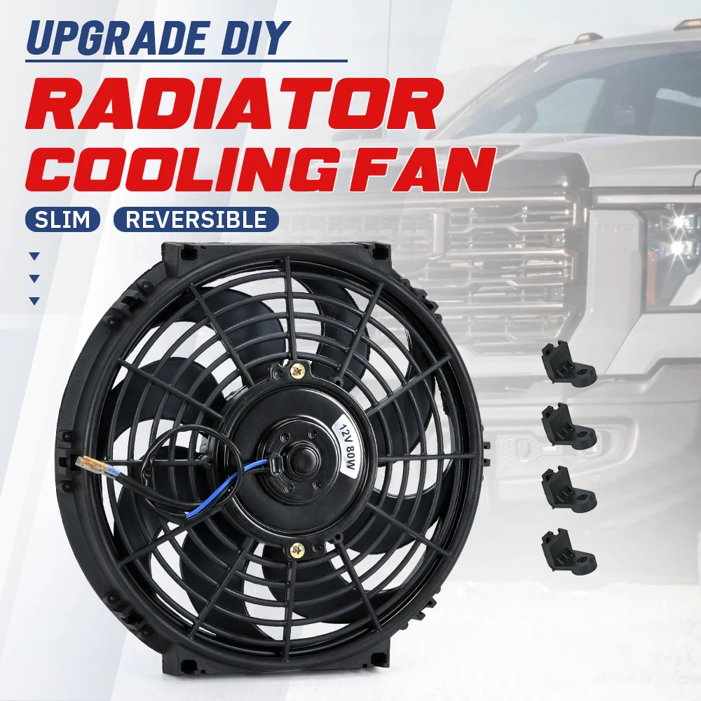 10 Inch Universal 12V 80W Slim Reversible Electric Radiator AUTO FAN Push Pull With mounting kit Type S 10