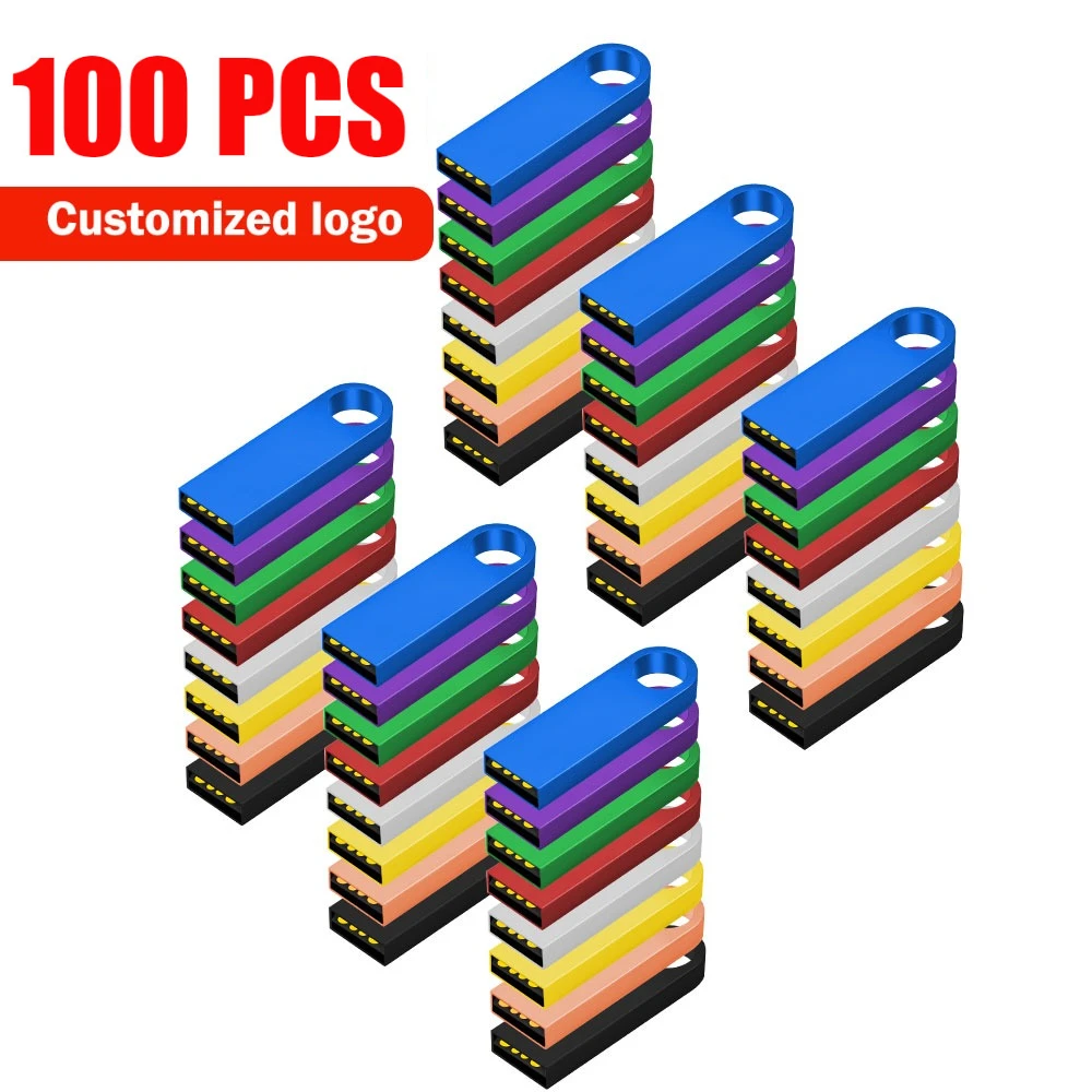 100PCS Metal USB 2.0 factory price Flash Drive Pen Drive 4GB 8GB 16GB 32GB Free Customized Logo Memory Stick Pendrive 64GB 128mb