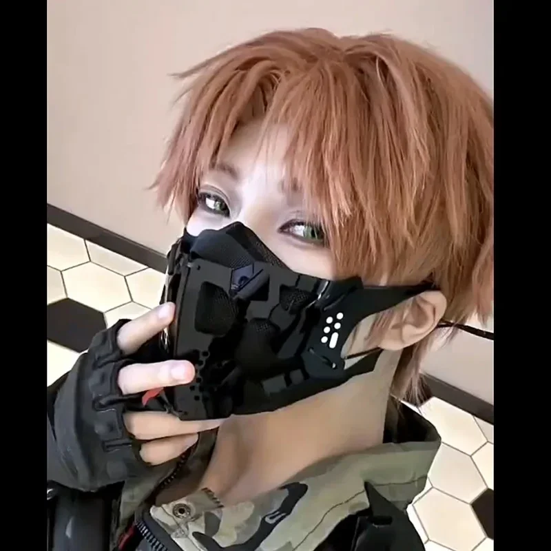 FC6Cyber-Punk Cosplay Mask Ear Props Scifi Machinery Helmet Face Mask Acrylic Anime Cat Ears Hairhoop Party For Women Men P@FC8！