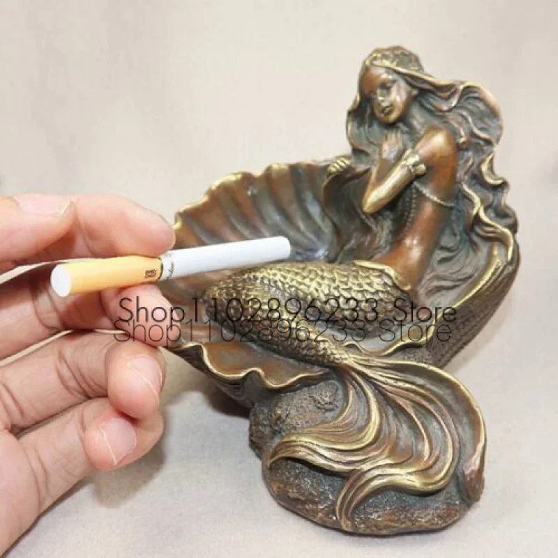 

Bronze Animal Mermaid Ashtray Statue Antique Collection Home Decoration