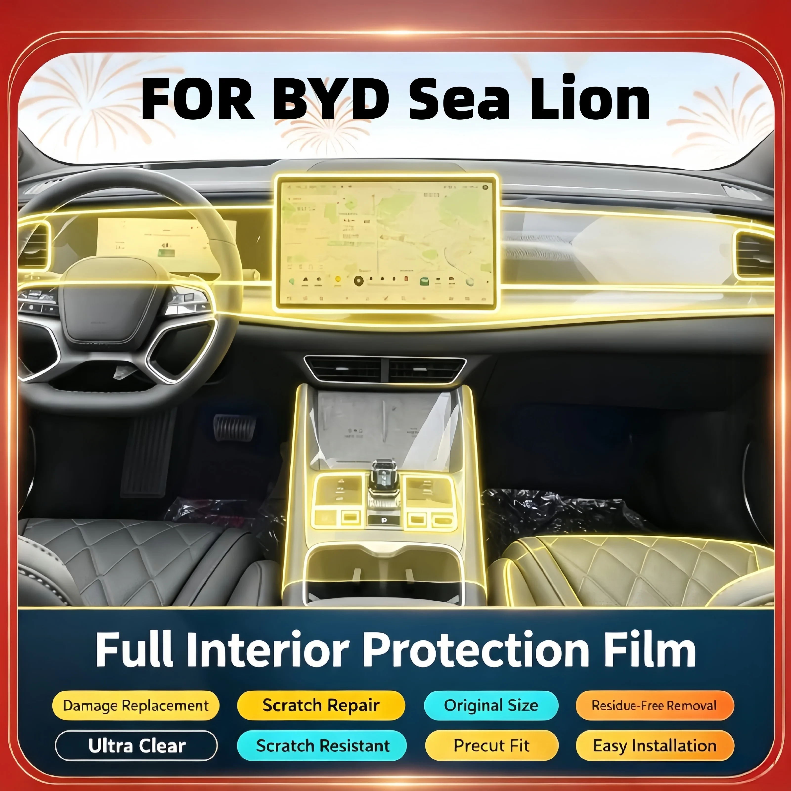 For 24-25 model BYD Haixi 07 EV interior film dashboard screen car modification transparent scratch-resistant protection film