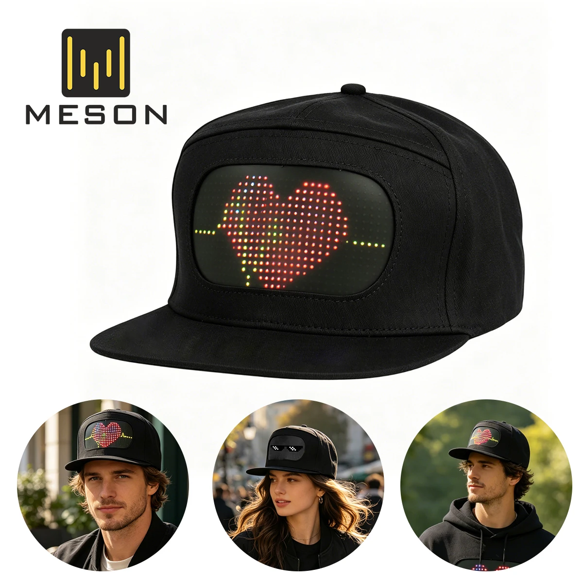 LED Hat with APP Control Programmable DIY Editable (Text, Music, Image, Drawing) Cool Light Up Baseball Cap For Men Women