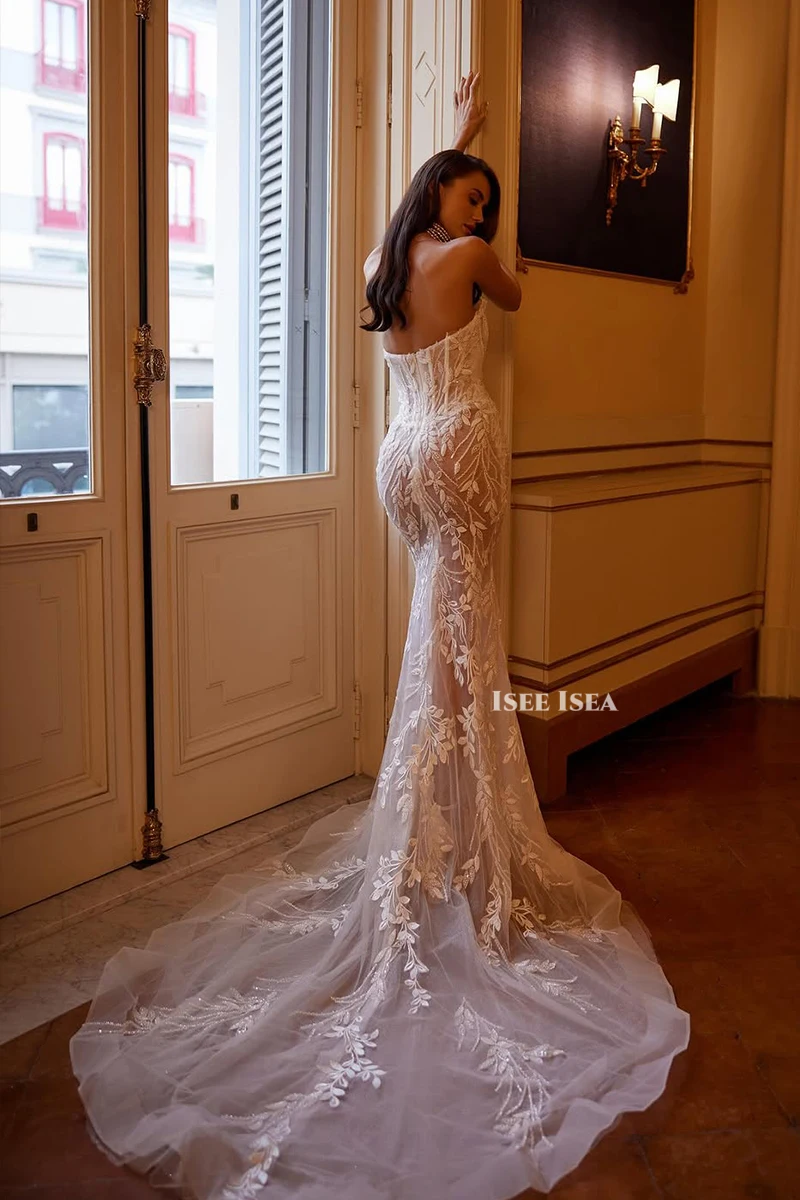 Detachable Train Wedding Dress Mermaid Bride Robe Appliques Bridal Dress Glitter Pearls Wedding Gown Customized Vestido De Novia