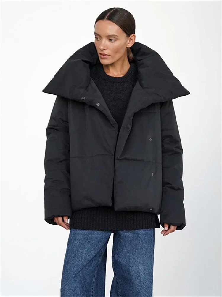 Parkas cálidas de invierno para mujer, abrigo informal de manga larga con bolsillo y cuello alto liso de retazos, Parkas de viaje para mujer 2025