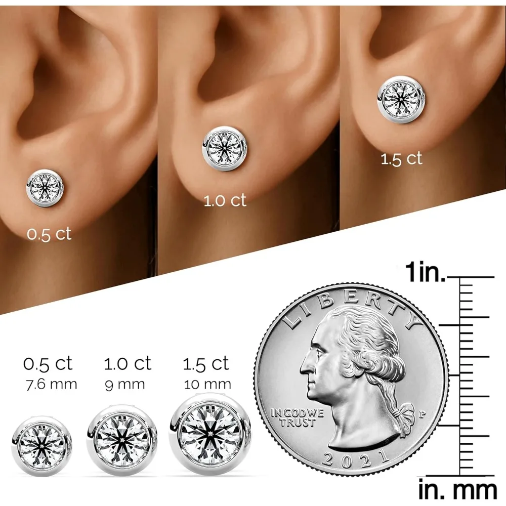 طقم إطار من الفضة الإسترليني أقراط ألماس مويسانيتي - هدية نسائية للزوجة أو الصديقة أو الأم أو الابنة #5