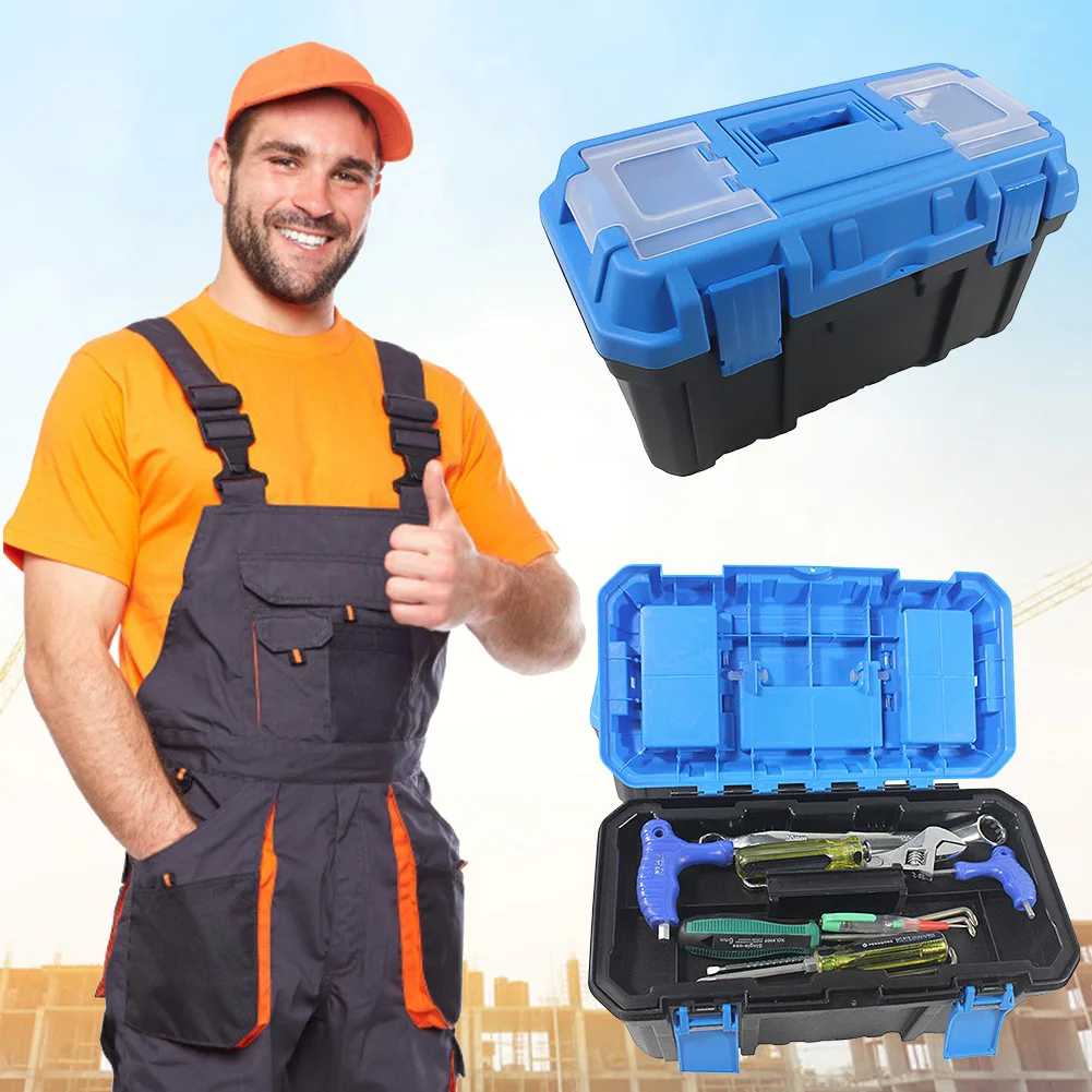 Plastic Tool Box Electrician Work Empty Toolbox Shockproof Carrying Screwdriver Tool Double Layer Toolbox Organizer with Lock